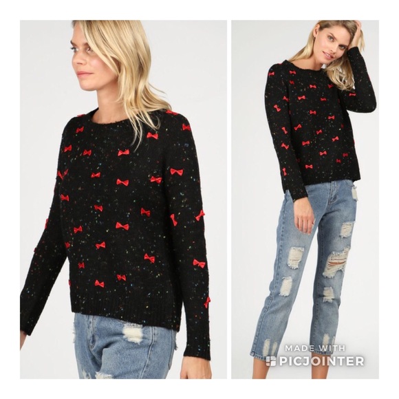 Bow-Embellished Ribbed Sweater